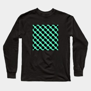 Black & Turquoise Lattice Weave Long Sleeve T-Shirt